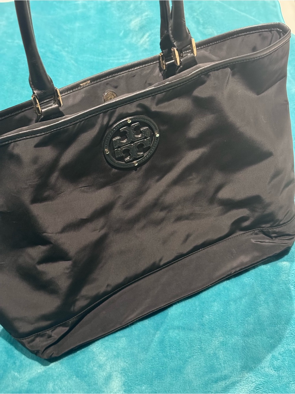 Tory Burch Black Nylon Tote with Logo Medallion